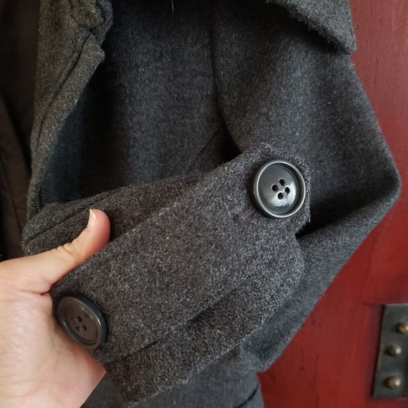 H&M Dark Grey Wool-Blend Pea Coat - Size 4 - Picture 8 of 11